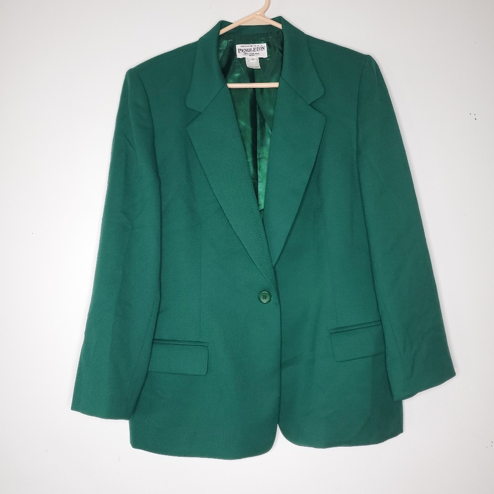 Vintage Pendleton Petite Womens Virgin Wool Blazer Jacket Size 16 Kelly Green